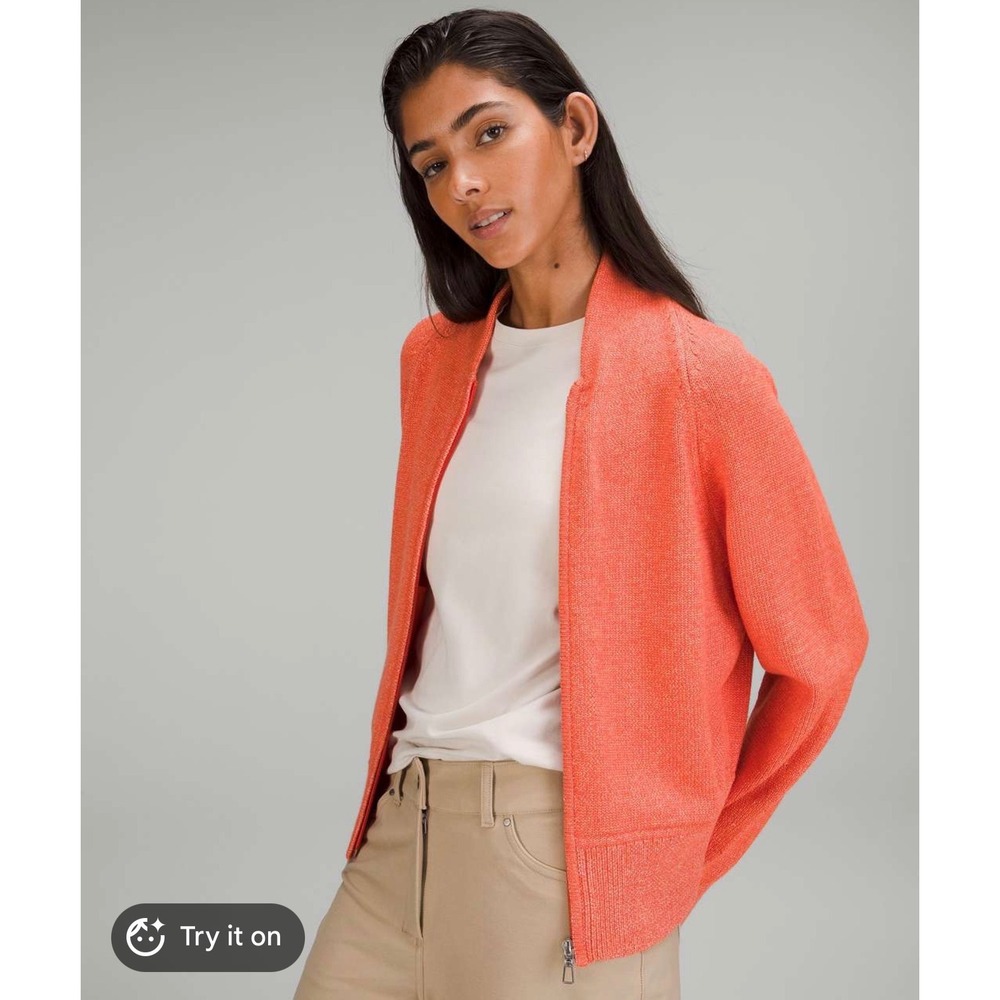 Lululemon Cotton Blend Full Zip Sweater Women XL Coral Good LW3GK6S